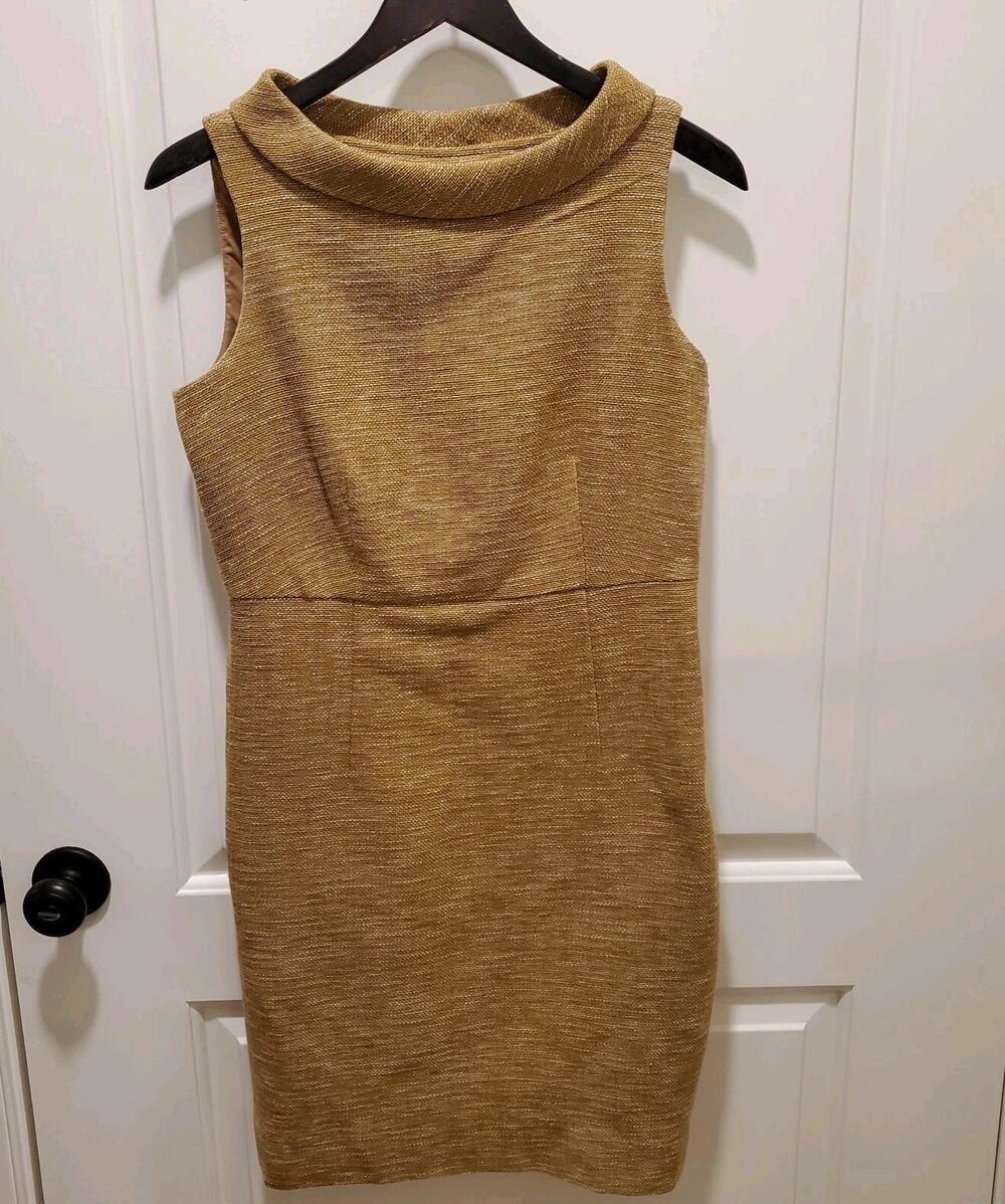 Anne Klein Womens Tan Dress Collared Sheath Side Zip 60s Style Sz 6 Textured